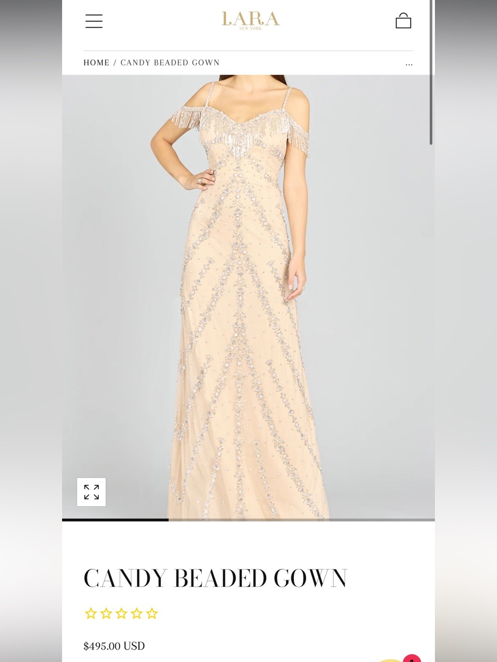 Lara Beaded Fringe Cold-Shoulder Evening Gown - Champagne
